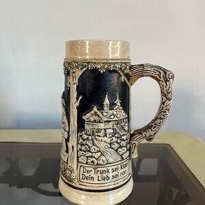 Vintage German Beer Stein with Black and Cream Design